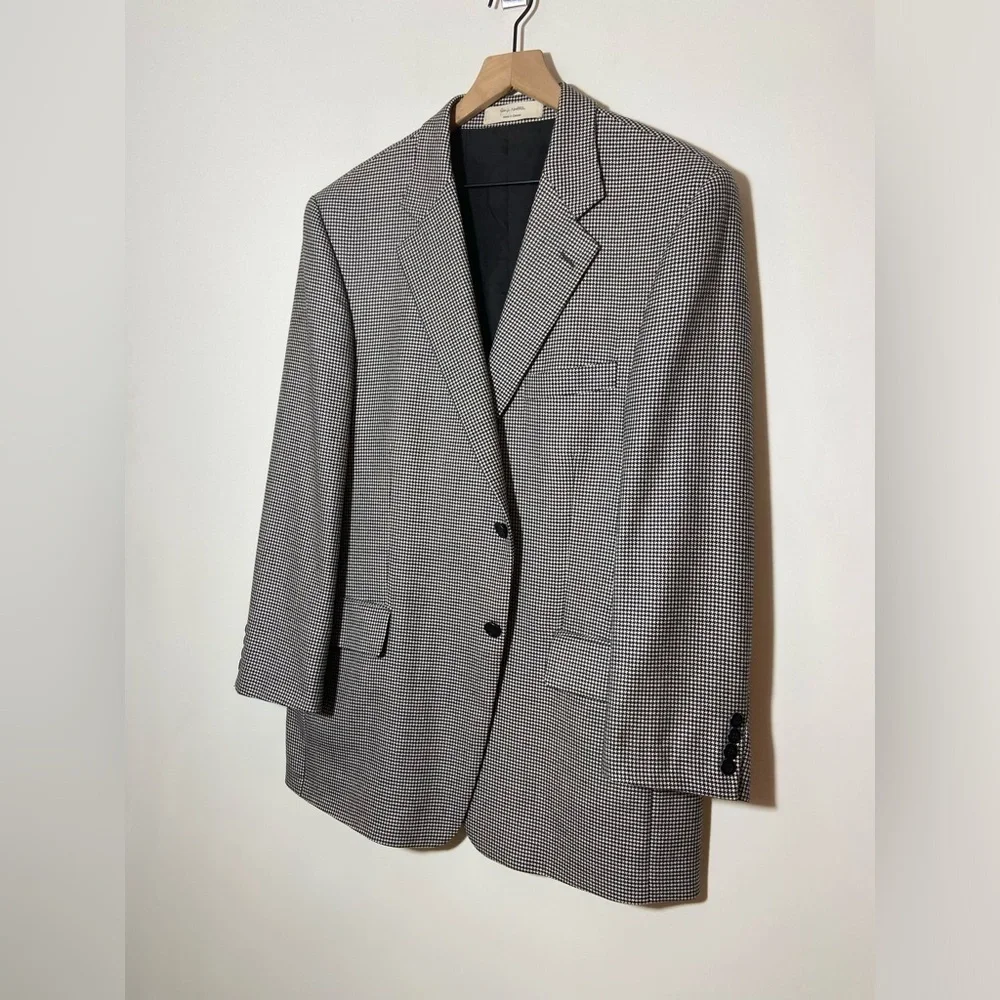 John W Nordstrom 100% Cashmere Loro Piana Blazer Black White 44 Regular